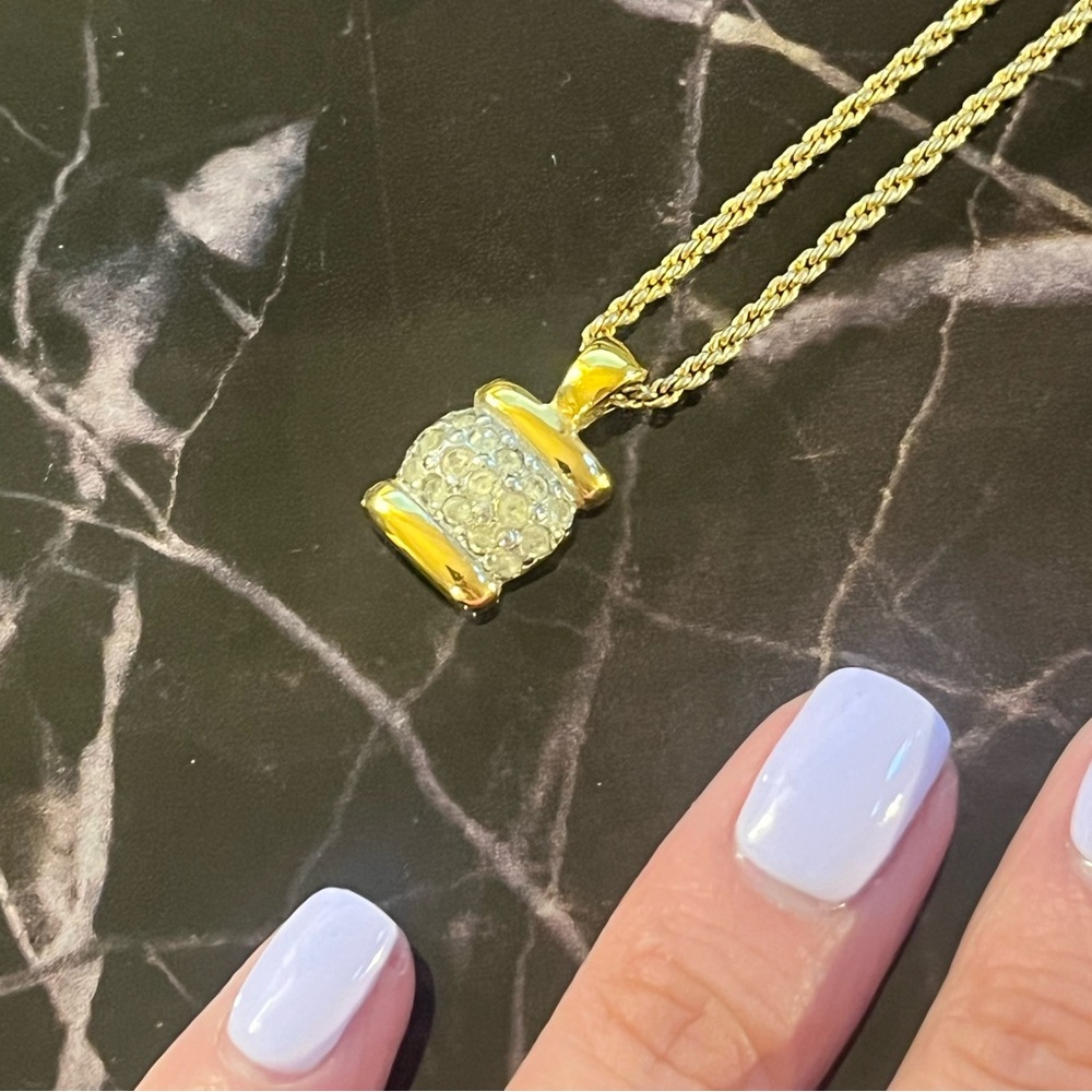 GUC: VALENTINO Gold Necklace w/ Rhinestone Pendant, 16” Length